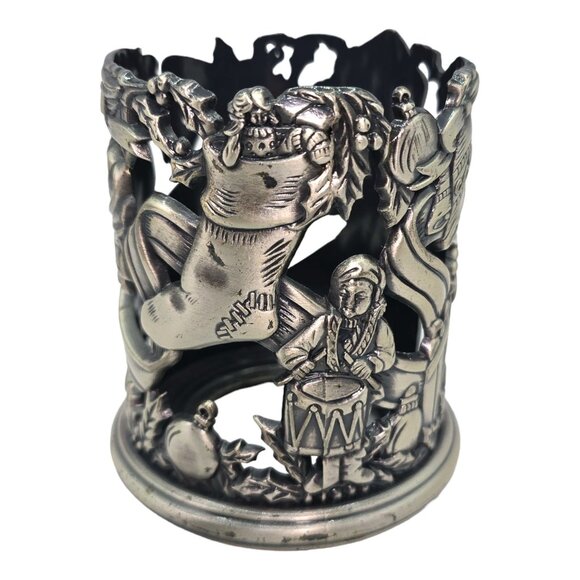 Vtg Godinger Silver Co Pewter Christmas Candle Holder Santa Nutcracker Motifs - Picture 2 of 8